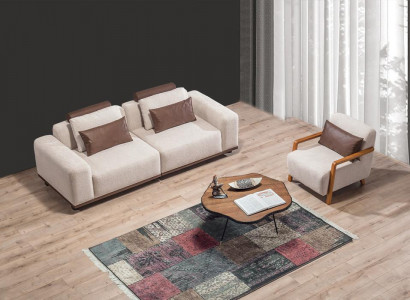 Beige living room sofa set exclusive 2-seater textile armchair upholstered furniture
